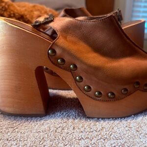 Free People Tan Leather Studded Mules